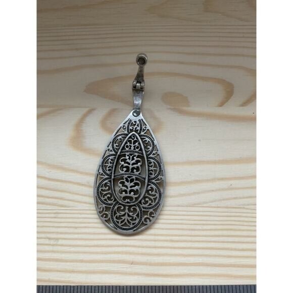 Antique-Style Silver Teardrop Pendant Open Intricate Filigree Design - Picture 5 of 5